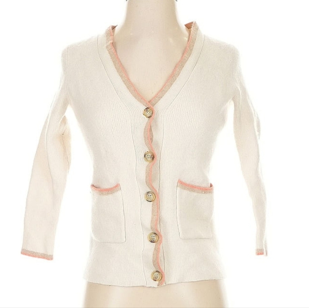 Vineyard Vines Cashmere Cream Cardigan with Pink Accents | Size XS